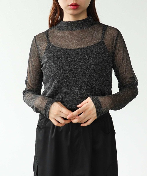 Cepica（セピカ）の「ラメシアーハイネックプルオーバー（Tシャツ/カットソー・レディース・ブラック/オフホワイト・FREE）」の2枚目の写真