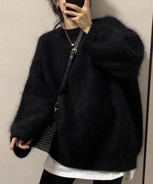 モヘア調 ラウンドネックシャギーニット culw759（ニット/セーター