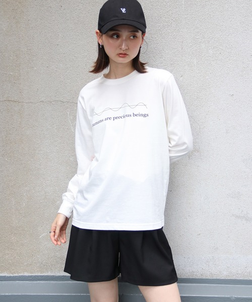 UNIT CHEST（ユニットチェスト）の「【UNIT CHEST】unique unisex long sleeve T-shirt /ユニークユニセックス ロンT OIF students コラボ 心電図 by hirokiueno（Tシャツ/カットソー・レディース・ホワイト/ブラック・L/M/S）」の6枚目の写真