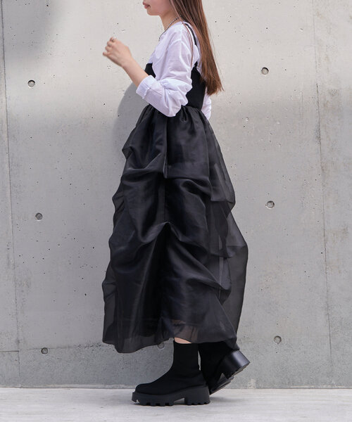 RAY CASSIN(レイカズン)の「チュールティアードベアワンピース(ワンピース・レディース・アイボリー/ブラック/グレー・FREE)」の8枚目の写真