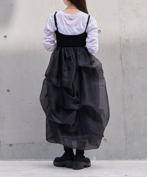 RAY CASSIN(レイカズン)の「チュールティアードベアワンピース(ワンピース・レディース・アイボリー/ブラック/グレー・FREE)」の9枚目の写真