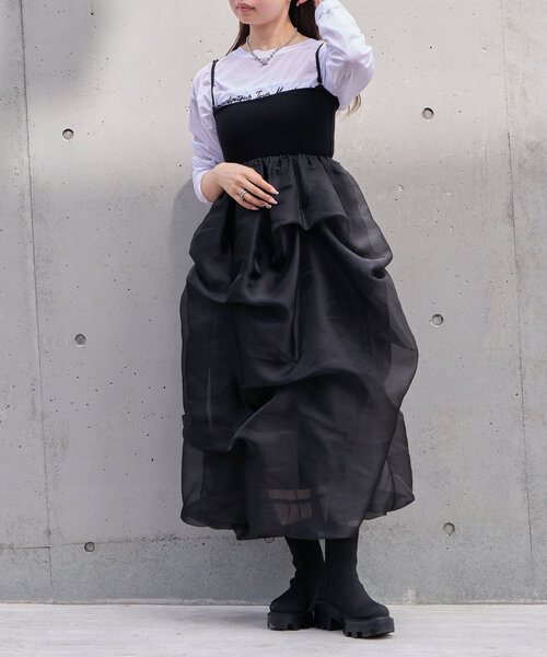 RAY CASSIN(レイカズン)の「チュールティアードベアワンピース(ワンピース・レディース・アイボリー/ブラック/グレー・FREE)」の10枚目の写真