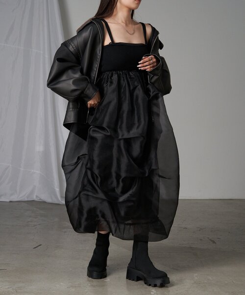 RAY CASSIN(レイカズン)の「チュールティアードベアワンピース(ワンピース・レディース・アイボリー/ブラック/グレー・FREE)」の11枚目の写真