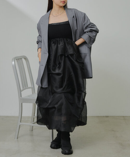 RAY CASSIN(レイカズン)の「チュールティアードベアワンピース(ワンピース・レディース・アイボリー/ブラック/グレー・FREE)」の13枚目の写真