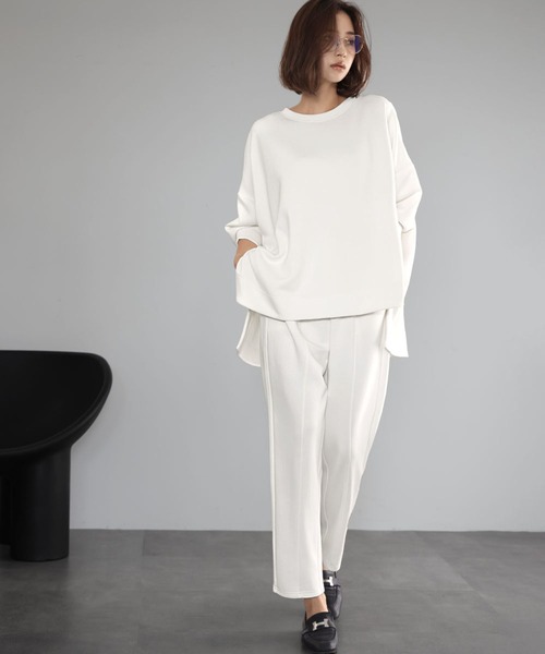 ELFRANK(エルフランク)の「【M~Lサイズ展開】セットアップ ジャージーオーバーサイズトップス テーパードパンツ 上下セット(セットアップ・レディース・ブラック/グレー/オフホワイト・FREE/M/L)」の5枚目の写真