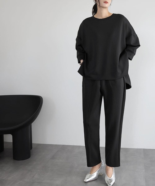 ELFRANK(エルフランク)の「【M~Lサイズ展開】セットアップ ジャージーオーバーサイズトップス テーパードパンツ 上下セット(セットアップ・レディース・ブラック/グレー/オフホワイト・FREE/M/L)」の13枚目の写真
