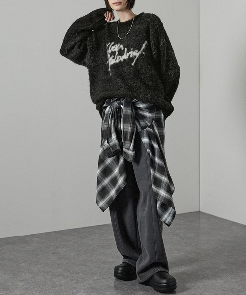 Alfred Alex(アルフレッドアレックス)の「【Alfred Alex】グラフィックデザイン ビッグシャギーニット(ニット/セーター・メンズ・ブラック/オフホワイト/チャコール・L/M)」の5枚目の写真