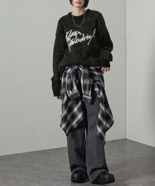 Alfred Alex(アルフレッドアレックス)の「【Alfred Alex】グラフィックデザイン ビッグシャギーニット(ニット/セーター・メンズ・ブラック/オフホワイト/チャコール・L/M)」の6枚目の写真