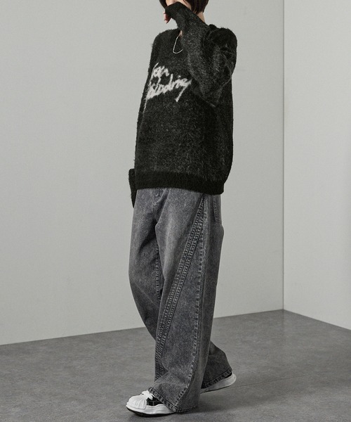 Alfred Alex(アルフレッドアレックス)の「【Alfred Alex】グラフィックデザイン ビッグシャギーニット(ニット/セーター・メンズ・ブラック/オフホワイト/チャコール・L/M)」の10枚目の写真