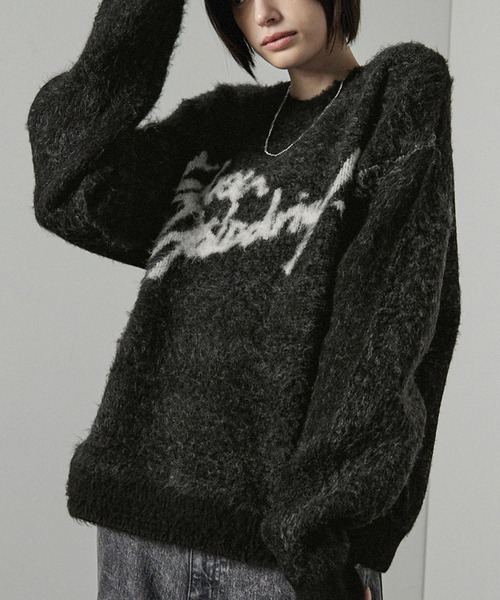 Alfred Alex(アルフレッドアレックス)の「【Alfred Alex】グラフィックデザイン ビッグシャギーニット(ニット/セーター・メンズ・ブラック/オフホワイト/チャコール・L/M)」の14枚目の写真