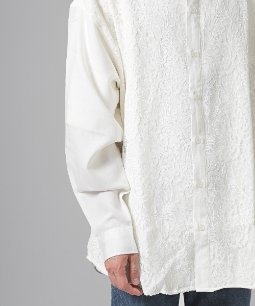 LUXSTYLE(ラグスタイル)の「レース貼り付けビッグシルエット長袖シャツ(シャツ/ブラウス・メンズ・ホワイト/ブラック・FREE)」の10枚目の写真