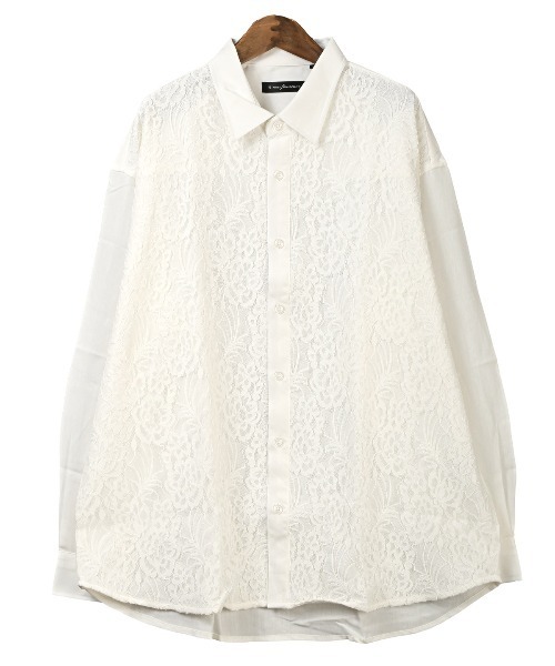 LUXSTYLE(ラグスタイル)の「レース貼り付けビッグシルエット長袖シャツ(シャツ/ブラウス・メンズ・ホワイト/ブラック・FREE)」の14枚目の写真