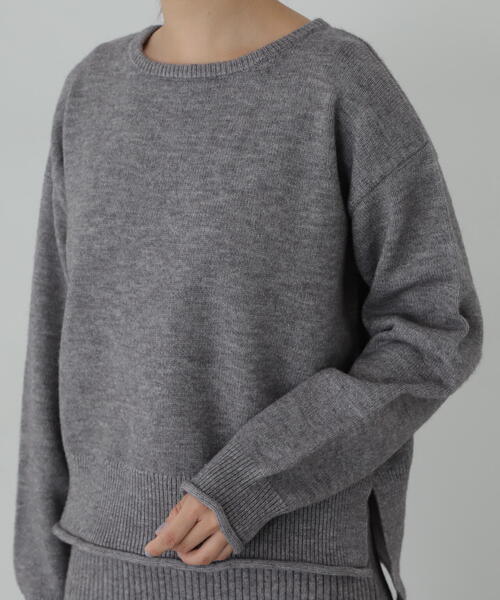 N.（N. Natural Beauty Basic）（エヌエヌナチュラルビューティーベーシック）の「◆ロールエッジゆるニットセットアップ（ワンピース・レディース・オフホワイト/杢グレー/ブラック・MEDIUM）」の4枚目の写真