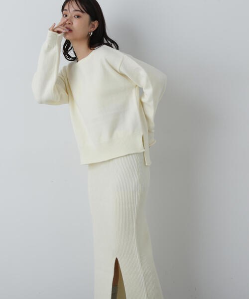 N.（N. Natural Beauty Basic）（エヌエヌナチュラルビューティーベーシック）の「◆ロールエッジゆるニットセットアップ（ワンピース・レディース・オフホワイト/杢グレー/ブラック・MEDIUM）」の10枚目の写真