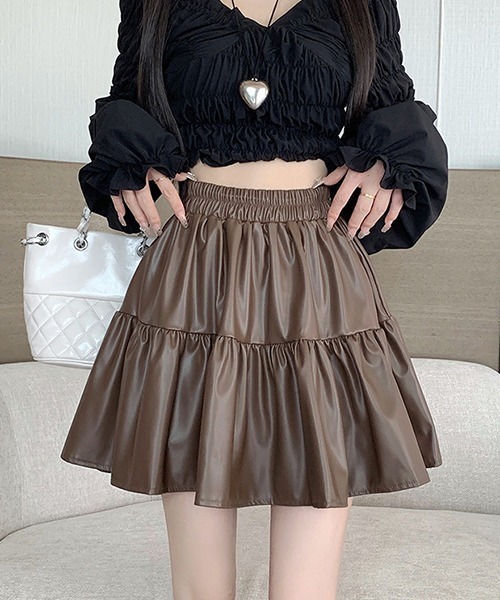 gossip!ロサンゼルス(ゴシップロサンゼルス)の「YUGA ハイウエスト ケーキスカート(スカート・レディース・ブラック/ブラウン・M/L)」の7枚目の写真