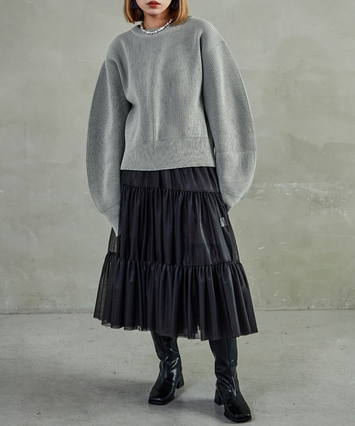 Fashion Letter(ファッションレター)の「ダンボールニット バナナスリーブ オーバーサイズ プルオーバー(ニット/セーター・レディース・アイボリー/ブラック/ミント/オレンジ/ブルー/グレー・M)」の2枚目の写真