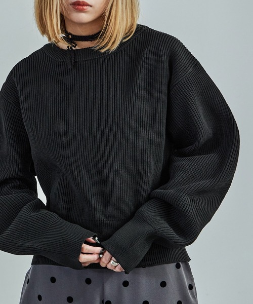 Fashion Letter(ファッションレター)の「ダンボールニット バナナスリーブ オーバーサイズ プルオーバー(ニット/セーター・レディース・アイボリー/ブラック/ミント/オレンジ/ブルー/グレー・M)」の1枚目の写真