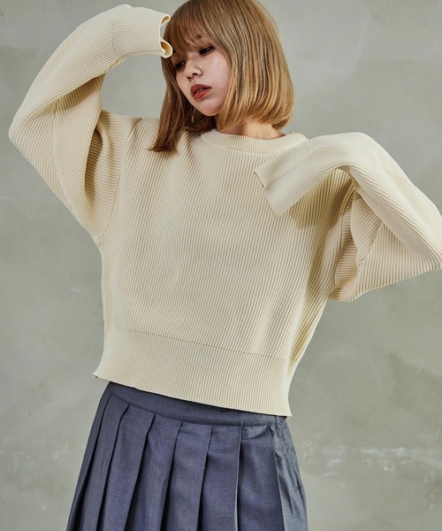 Fashion Letter(ファッションレター)の「ダンボールニット バナナスリーブ オーバーサイズ プルオーバー(ニット/セーター・レディース・アイボリー/ブラック/ミント/オレンジ/ブルー/グレー・M)」の7枚目の写真