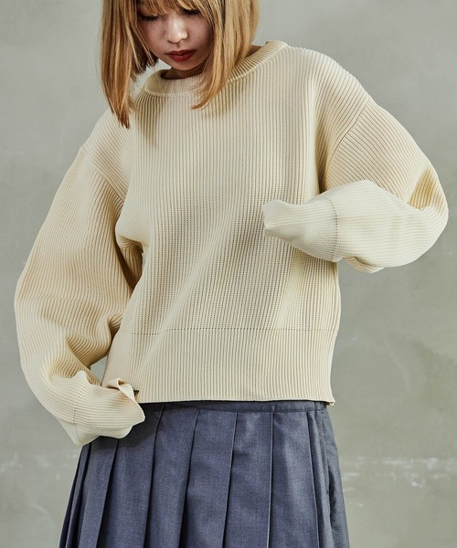 Fashion Letter(ファッションレター)の「ダンボールニット バナナスリーブ オーバーサイズ プルオーバー(ニット/セーター・レディース・アイボリー/ブラック/ミント/オレンジ/ブルー/グレー・M)」の9枚目の写真