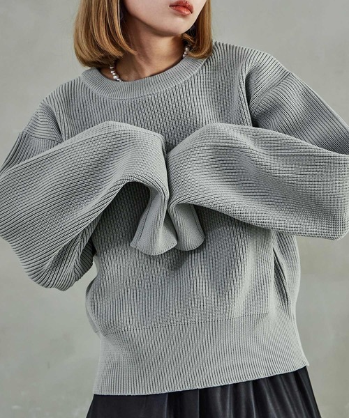 Fashion Letter(ファッションレター)の「ダンボールニット バナナスリーブ オーバーサイズ プルオーバー(ニット/セーター・レディース・アイボリー/ブラック/ミント/オレンジ/ブルー/グレー・M)」の14枚目の写真