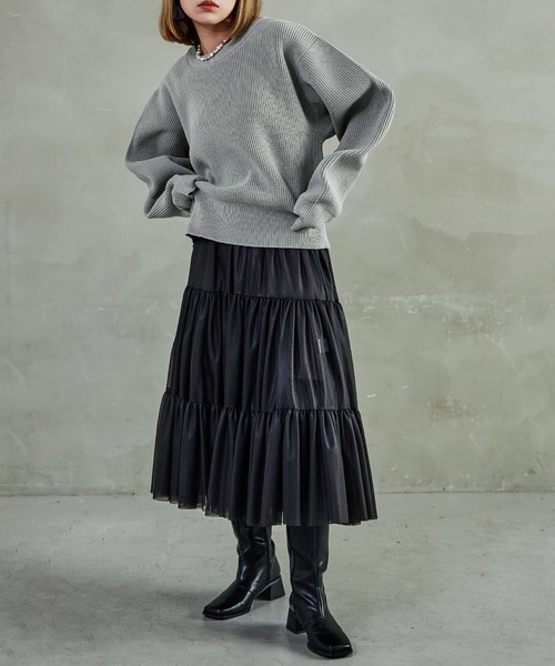 Fashion Letter(ファッションレター)の「ダンボールニット バナナスリーブ オーバーサイズ プルオーバー(ニット/セーター・レディース・アイボリー/ブラック/ミント/オレンジ/ブルー/グレー・M)」の16枚目の写真