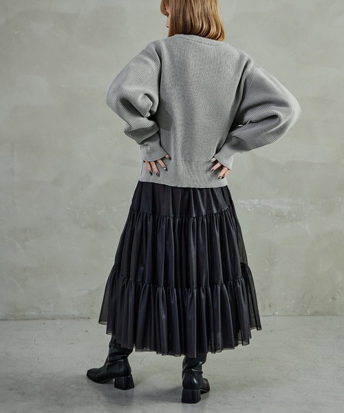 Fashion Letter(ファッションレター)の「ダンボールニット バナナスリーブ オーバーサイズ プルオーバー(ニット/セーター・レディース・アイボリー/ブラック/ミント/オレンジ/ブルー/グレー・M)」の19枚目の写真