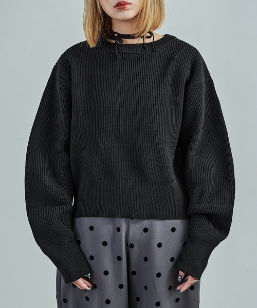 Fashion Letter(ファッションレター)の「ダンボールニット バナナスリーブ オーバーサイズ プルオーバー(ニット/セーター・レディース・アイボリー/ブラック/ミント/オレンジ/ブルー/グレー・M)」の22枚目の写真