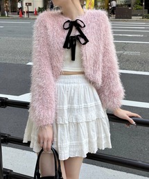 clear | フェザーベロアリボンニットカーディガン [着回し力抜群 ガーリー 着心地抜群]≪再入荷≫(カーディガン/ボレロ)