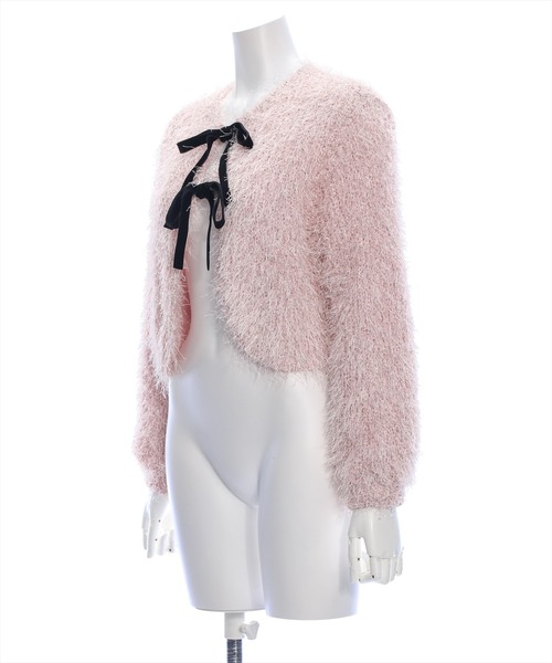 clear（クリア）の「フェザーベロアリボンニットカーディガン [着回し力抜群 ガーリー 着心地抜群]≪再入荷≫（カーディガン/ボレロ・レディース・ピンク/グレー・F）」の6枚目の写真