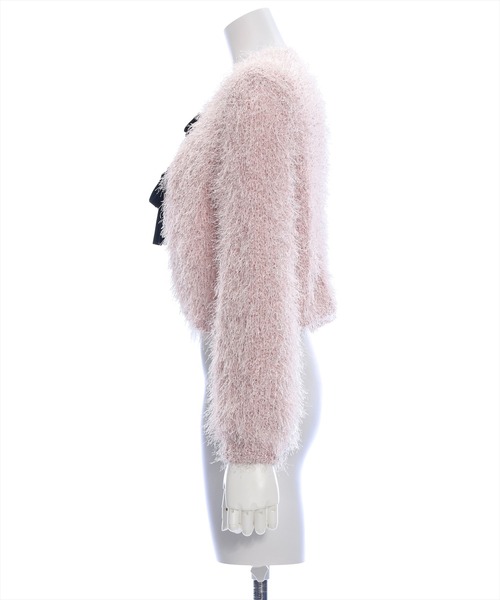 clear（クリア）の「フェザーベロアリボンニットカーディガン [着回し力抜群 ガーリー 着心地抜群]≪再入荷≫（カーディガン/ボレロ・レディース・ピンク/グレー・F）」の7枚目の写真