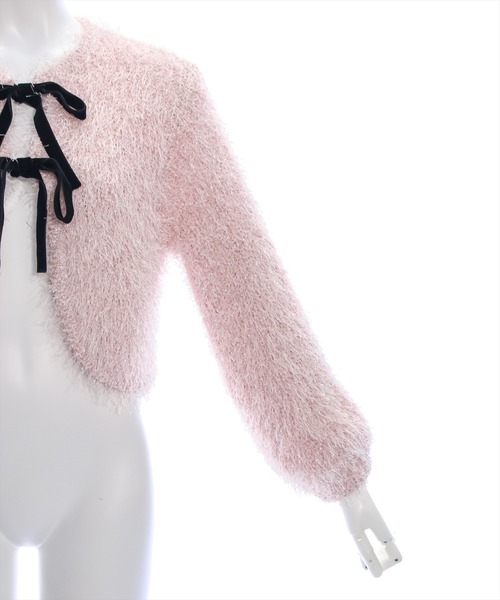 clear（クリア）の「フェザーベロアリボンニットカーディガン [着回し力抜群 ガーリー 着心地抜群]≪再入荷≫（カーディガン/ボレロ・レディース・ピンク/グレー・F）」の11枚目の写真