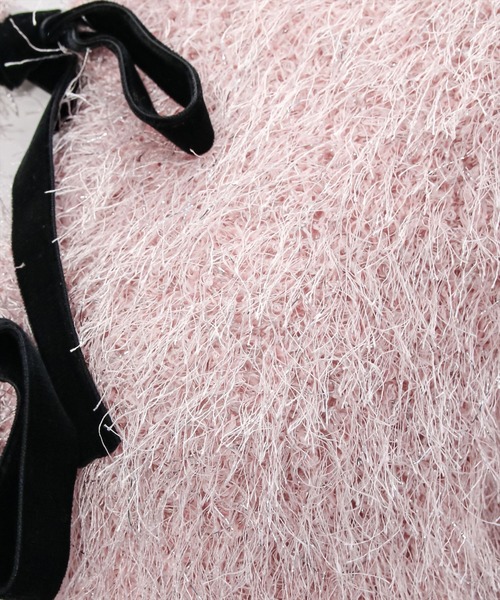 clear（クリア）の「フェザーベロアリボンニットカーディガン [着回し力抜群 ガーリー 着心地抜群]≪再入荷≫（カーディガン/ボレロ・レディース・ピンク/グレー・F）」の12枚目の写真