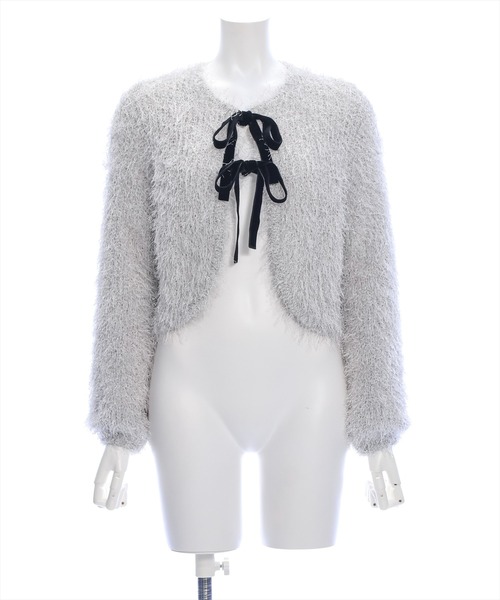 clear（クリア）の「フェザーベロアリボンニットカーディガン [着回し力抜群 ガーリー 着心地抜群]≪再入荷≫（カーディガン/ボレロ・レディース・ピンク/グレー・F）」の14枚目の写真