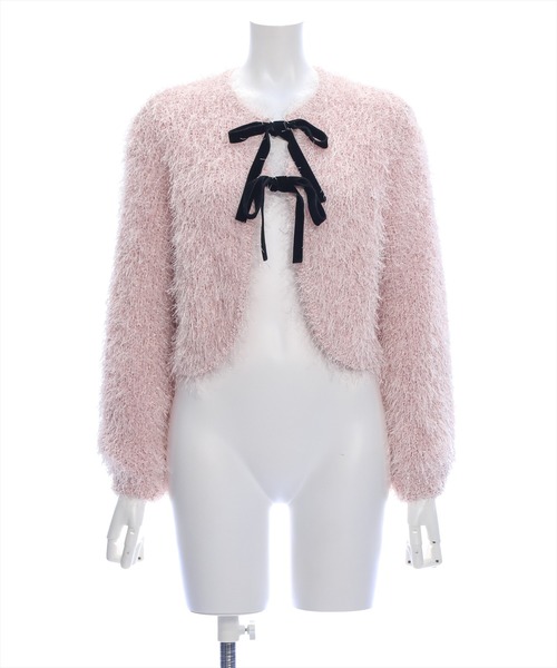 clear（クリア）の「フェザーベロアリボンニットカーディガン [着回し力抜群 ガーリー 着心地抜群]≪再入荷≫（カーディガン/ボレロ・レディース・ピンク/グレー・F）」の16枚目の写真