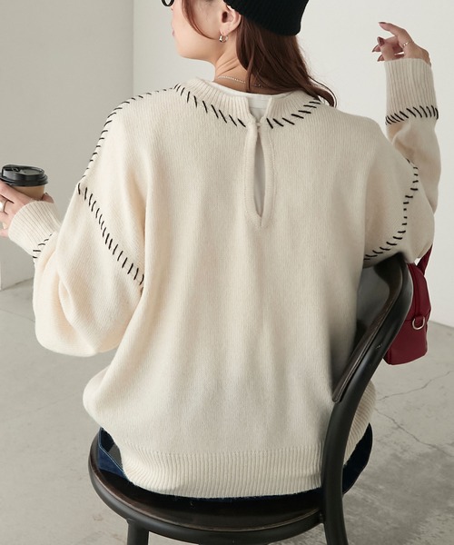 2WAYブランケットステッチニットプルオーバー（ニット/セーター