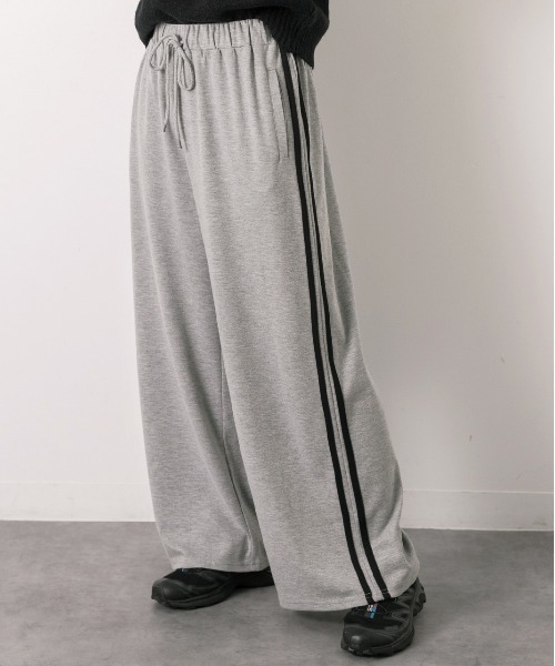 ad thie（アドティエ）の「サイドライン スムースロングパンツ（スウェットパンツ・レディース・チャコール/杢グレー/ブラック・FREE）」の3枚目の写真