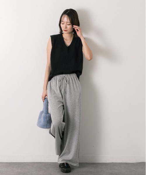 ad thie（アドティエ）の「サイドライン スムースロングパンツ（スウェットパンツ・レディース・チャコール/杢グレー/ブラック・FREE）」の9枚目の写真