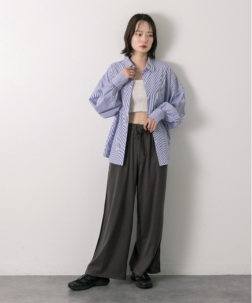 ad thie（アドティエ）の「サイドライン スムースロングパンツ（スウェットパンツ・レディース・チャコール/杢グレー/ブラック・FREE）」の11枚目の写真