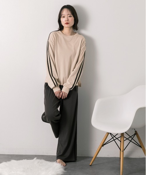 ad thie（アドティエ）の「サイドライン スムースロングパンツ（スウェットパンツ・レディース・チャコール/杢グレー/ブラック・FREE）」の16枚目の写真