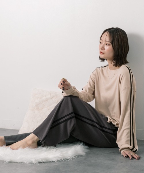 ad thie（アドティエ）の「サイドライン スムースロングパンツ（スウェットパンツ・レディース・チャコール/杢グレー/ブラック・FREE）」の17枚目の写真