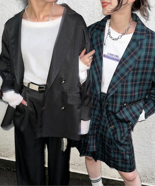 DOUBLE NAME（ダブルネーム）の「ダブルボタンゆるジャケット/ユニセックス（テーラードジャケット・レディース・ブラック/グリーン/ネイビー・FREE）」の9枚目の写真