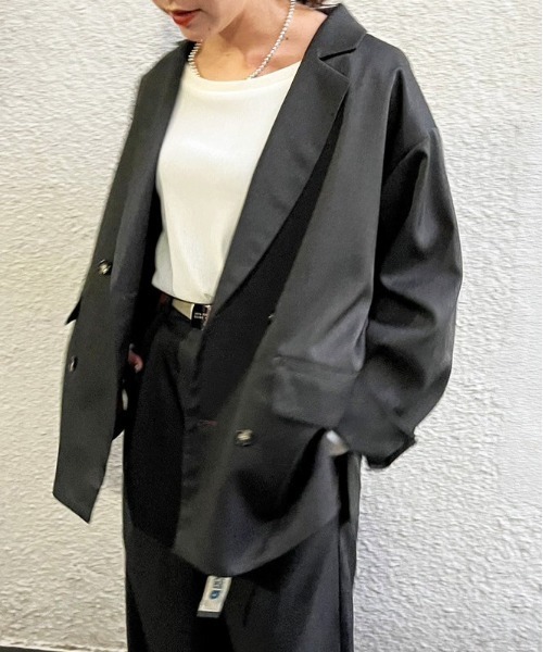 DOUBLE NAME（ダブルネーム）の「ダブルボタンゆるジャケット/ユニセックス（テーラードジャケット・レディース・ブラック/グリーン/ネイビー・FREE）」の5枚目の写真