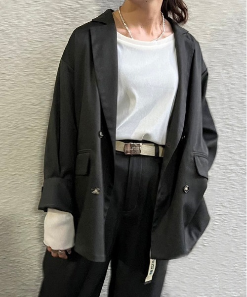 DOUBLE NAME（ダブルネーム）の「ダブルボタンゆるジャケット/ユニセックス（テーラードジャケット・レディース・ブラック/グリーン/ネイビー・FREE）」の7枚目の写真