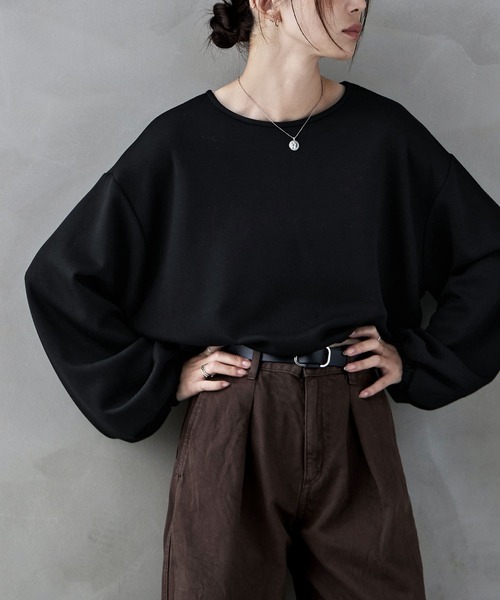 etoll.（エトル）の「ドロストダンボールニットプルオーバー（スウェット・レディース・ブラック/アイボリー/チャコール・M）」の2枚目の写真