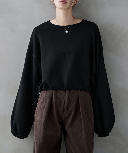 etoll.（エトル）の「ドロストダンボールニットプルオーバー（スウェット・レディース・ブラック/アイボリー/チャコール・M）」の7枚目の写真