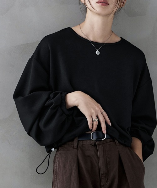 etoll.（エトル）の「ドロストダンボールニットプルオーバー（スウェット・レディース・ブラック/アイボリー/チャコール・M）」の8枚目の写真