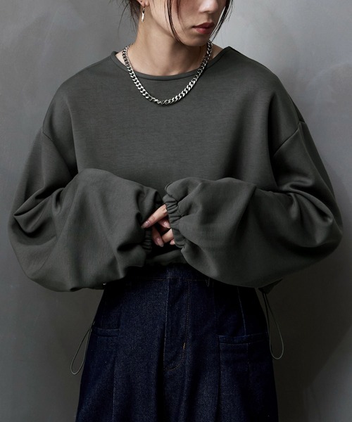 etoll.（エトル）の「ドロストダンボールニットプルオーバー（スウェット・レディース・ブラック/アイボリー/チャコール・M）」の19枚目の写真