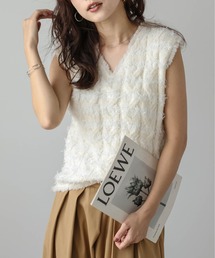 前後2way フリンジジャガードニットベスト