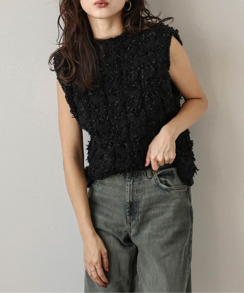 La-gemme（ラジェム）の「前後2way フリンジジャガードニットベスト（ベスト・レディース・グレー/ブラック/アイボリー/モカ・フリー）」の10枚目の写真