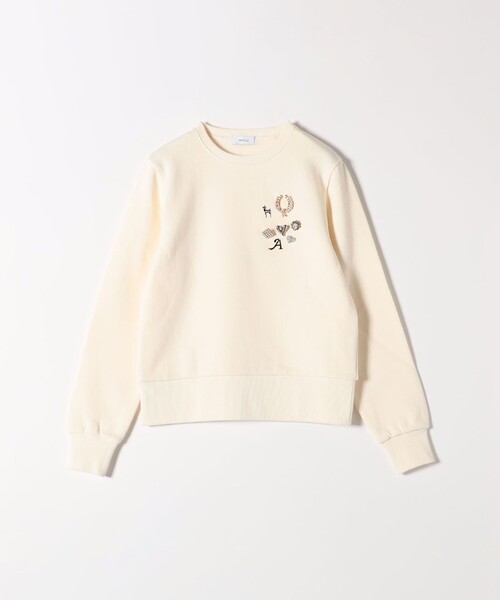 SHIPS any:〈手洗い可能〉裏起毛 ビジュー クルーネック